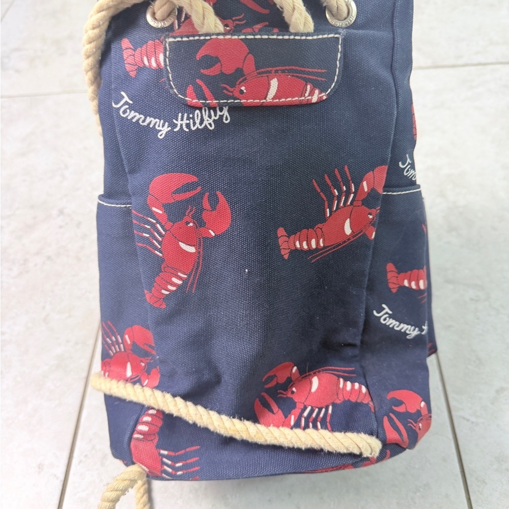 Tommy Hilfiger Lobster Print Canvas Drawstring Backpack Nautical Bucket Bag - Picture 5 of 14